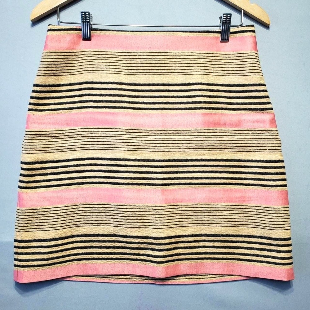 LOFT Striped Tweed Pencil Skirt Womens 4 Pink Beige Linen Blend Coastal Preppy